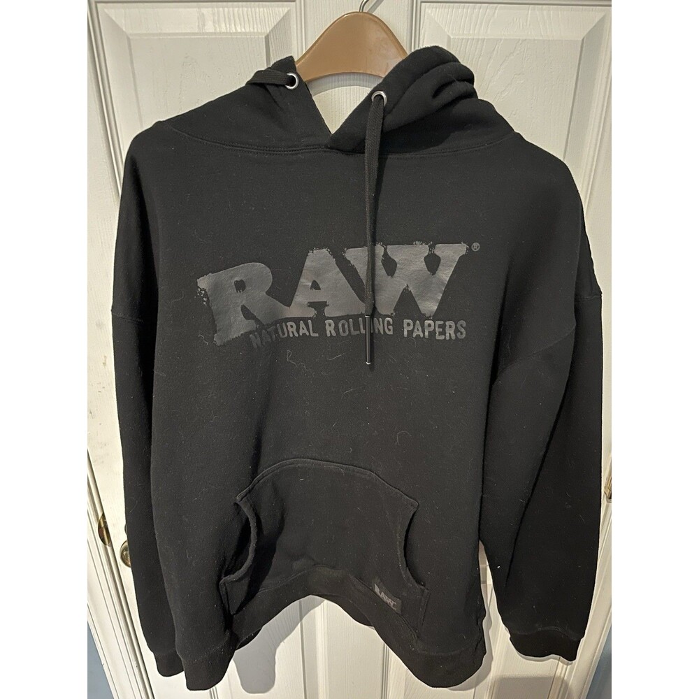 RAW Rolling Papers Authentic Hoodie Pull Over Sweatshirt Black Size X-Large